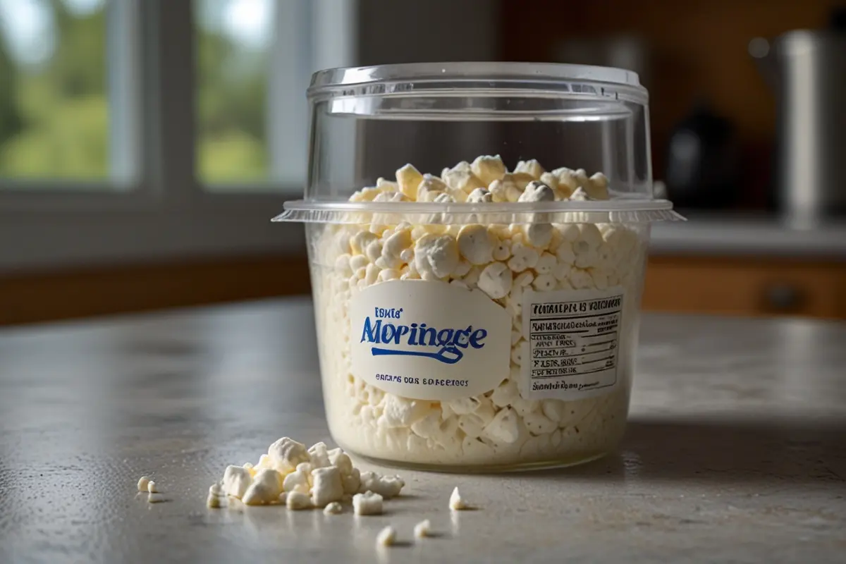 Container of cottage cheese being stored in a freezer for preservation