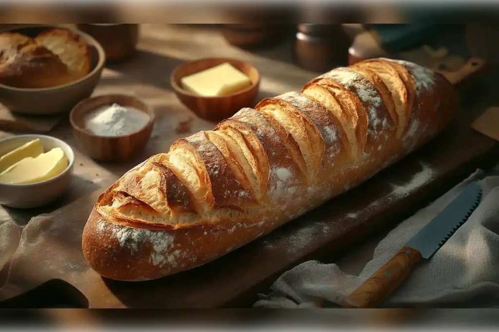 French bread, Freshly baked traditional French bread with a crispy golden crust