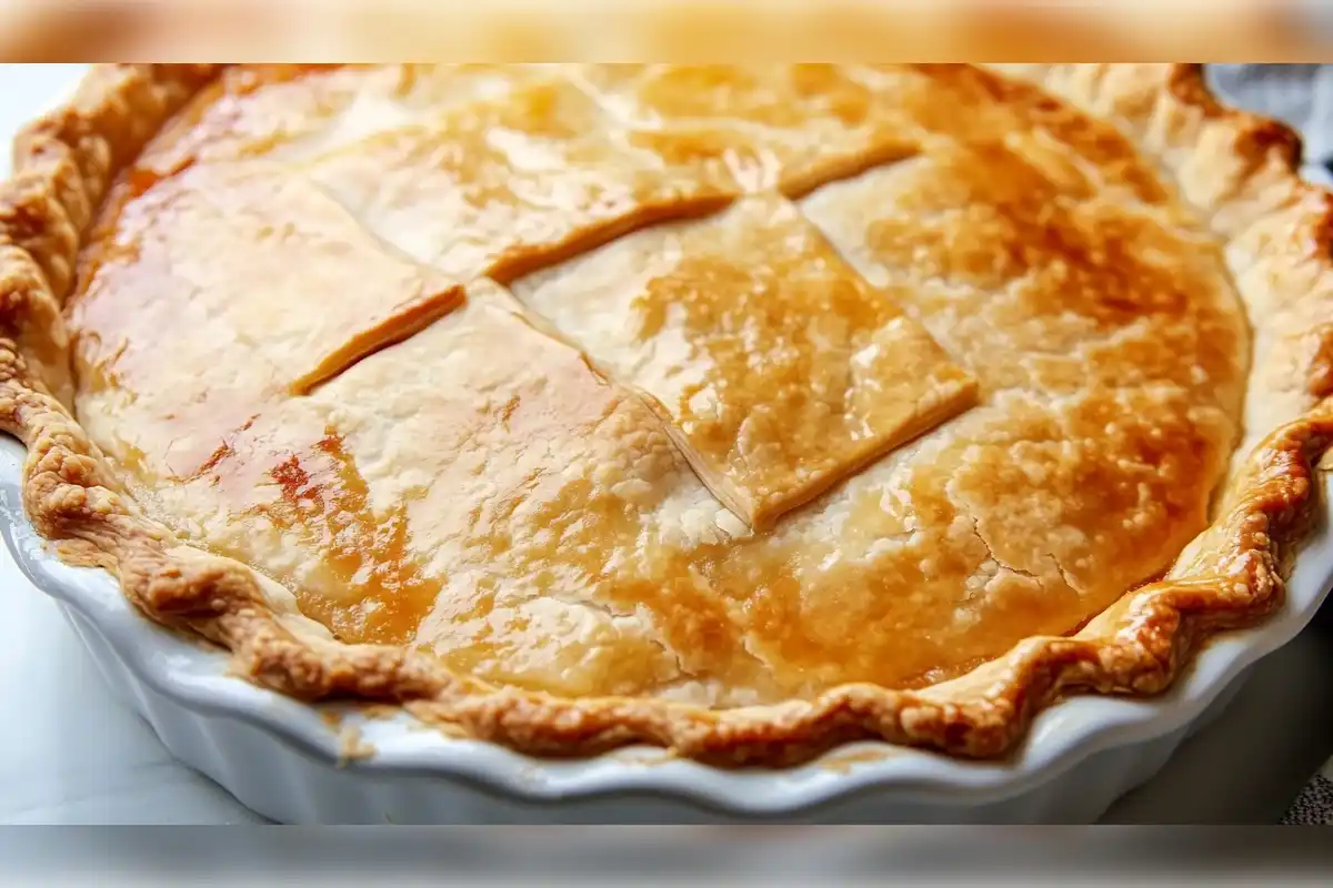 Golden, flaky pie crust baked to perfection, showcasing a buttery texture with crimped edges in a white pie dish. Discover which fat makes the flakiest pie crust in this ultimate baking guide.